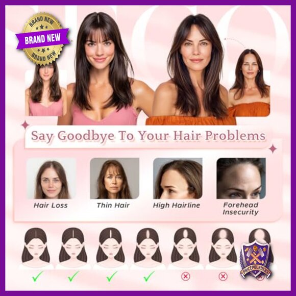 Human Hair Topper with Bangs 11 Inch Lightweight Lace Base 360 Coverage